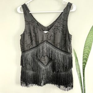Anthropologie HD in Paris Tiered Fringe Sleeveless Blouse Black 4